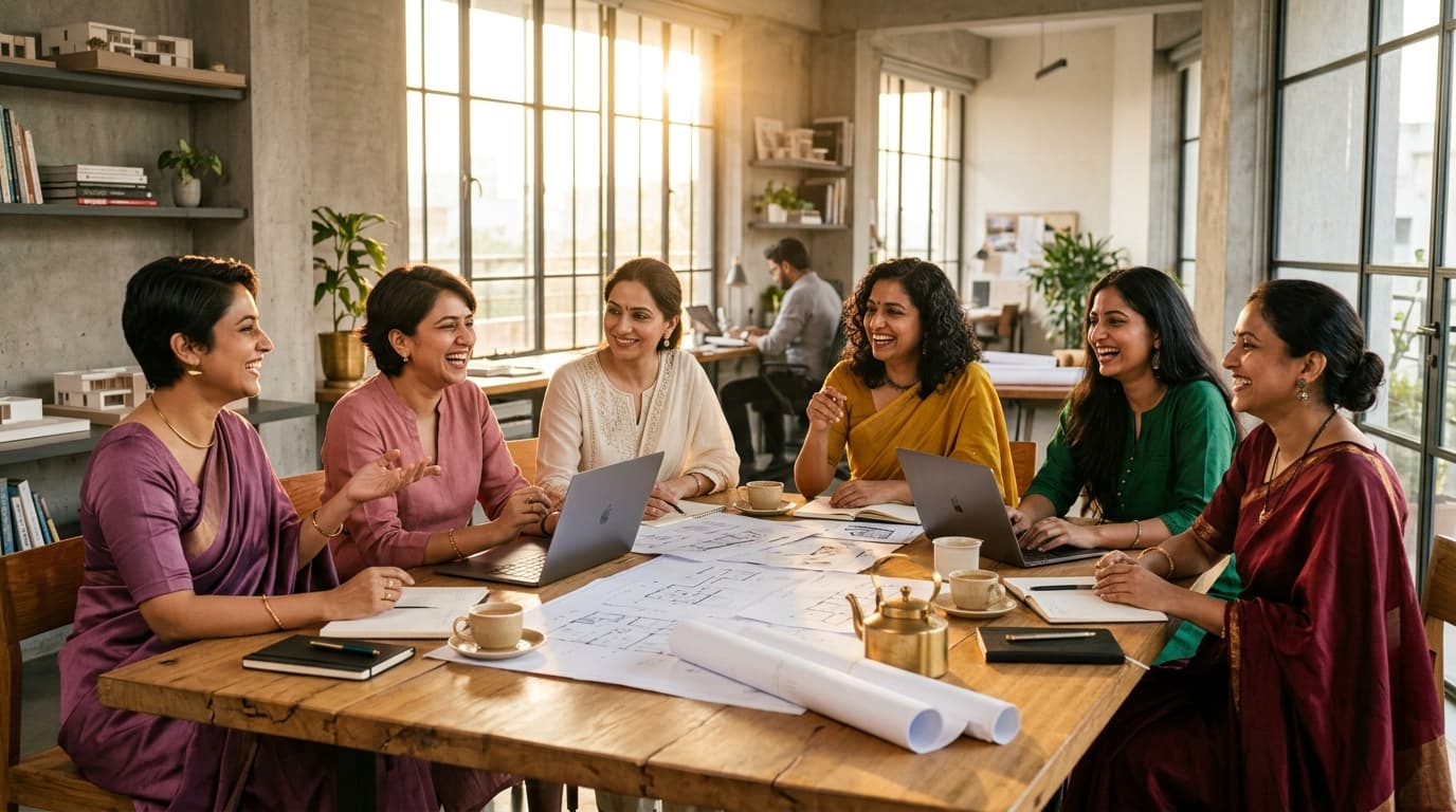 Women sharing ideas around a table